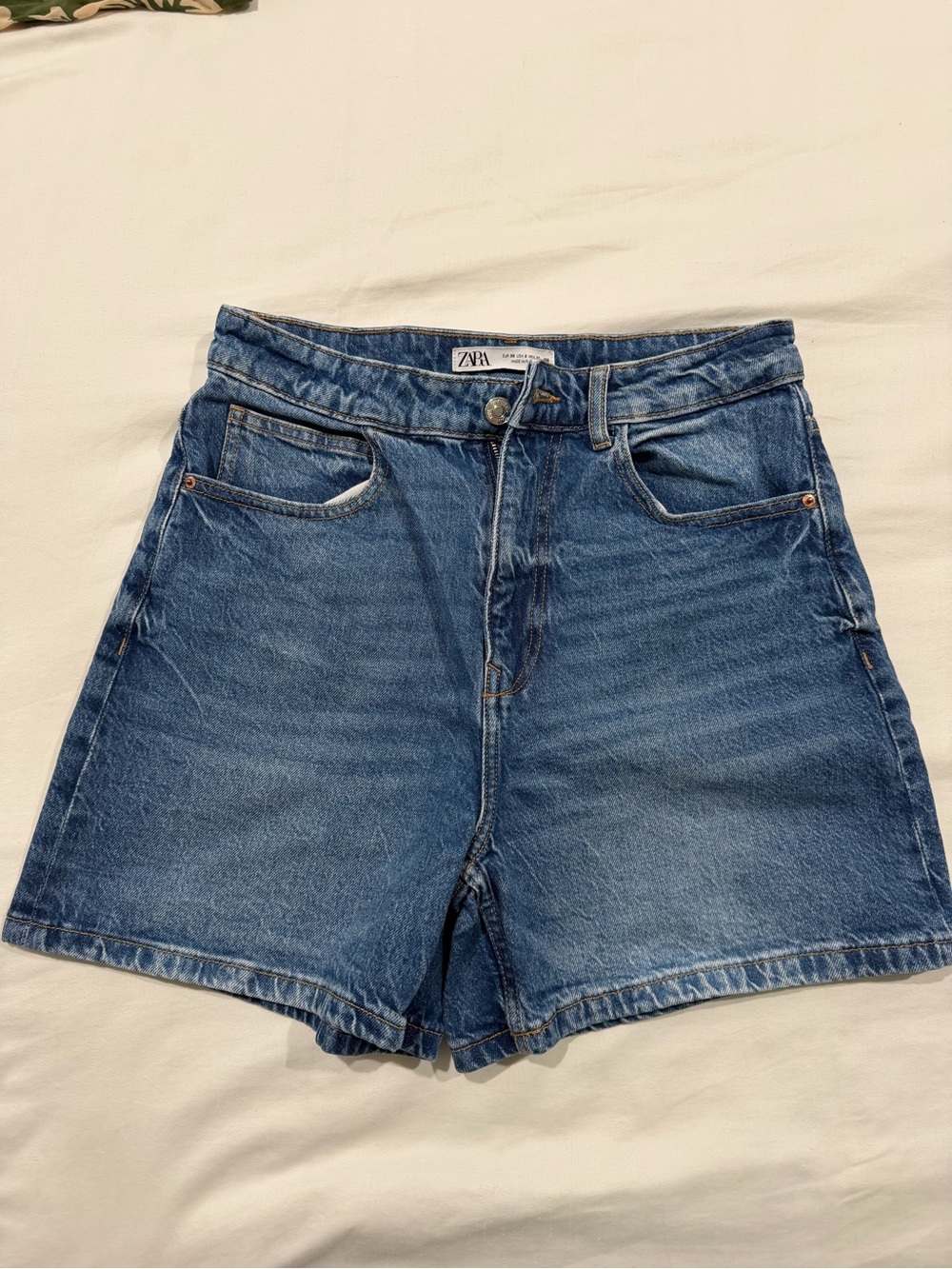 Zara Medium Blue High-Rise Denim Shorts